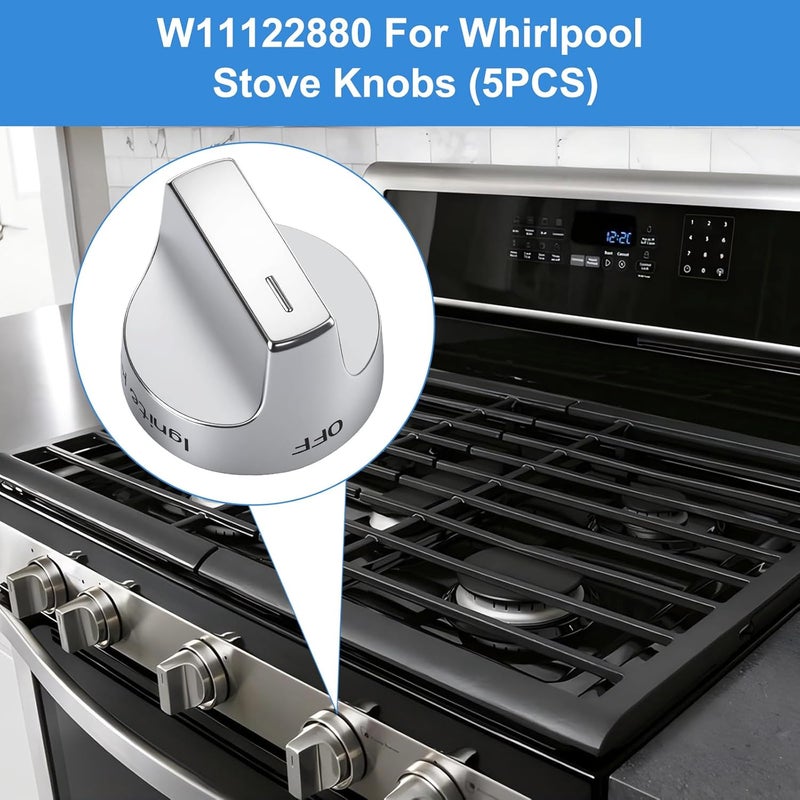 Gesleben Upgraded W11122880 Stove Knobs Compatible with Whirlpool Gas Range Oven WFG520S0FS0 WFG520S0FS1 WFG745H0FE0, Surface Burner Cooktop Control Cooktop Knob Replacement W10862482-5 Pack - Image 5